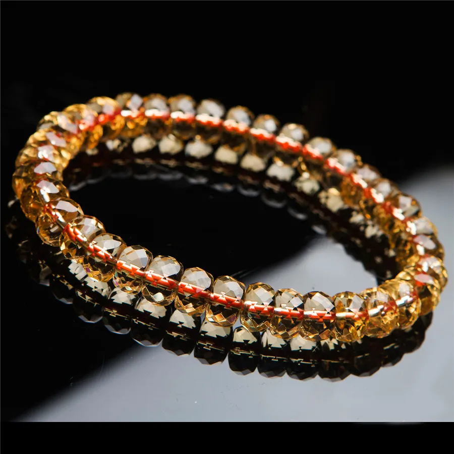 Genuine Yellow Gold Gemstone Marquise Abacus Faced Crystal Bead Bracelets Women Female Stretch Natural Citrine Bracelet 9mm (2)