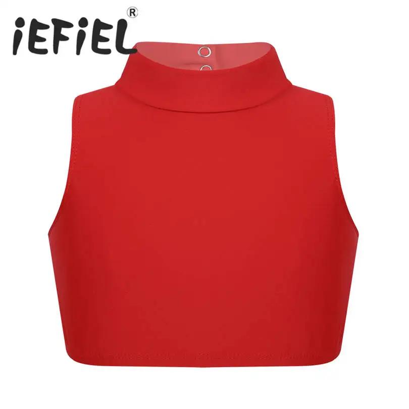 

Children Kids Girls Sleeveless Mock Neck Criss Cross Back Tanks Bra Tops Crop Top for Ballet Dance Stage Performance Workout