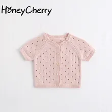 Летний кардиган; свитер; Новинка года; детская Милая Открытая куртка с короткими рукавами; однотонная трикотажная куртка для малышей