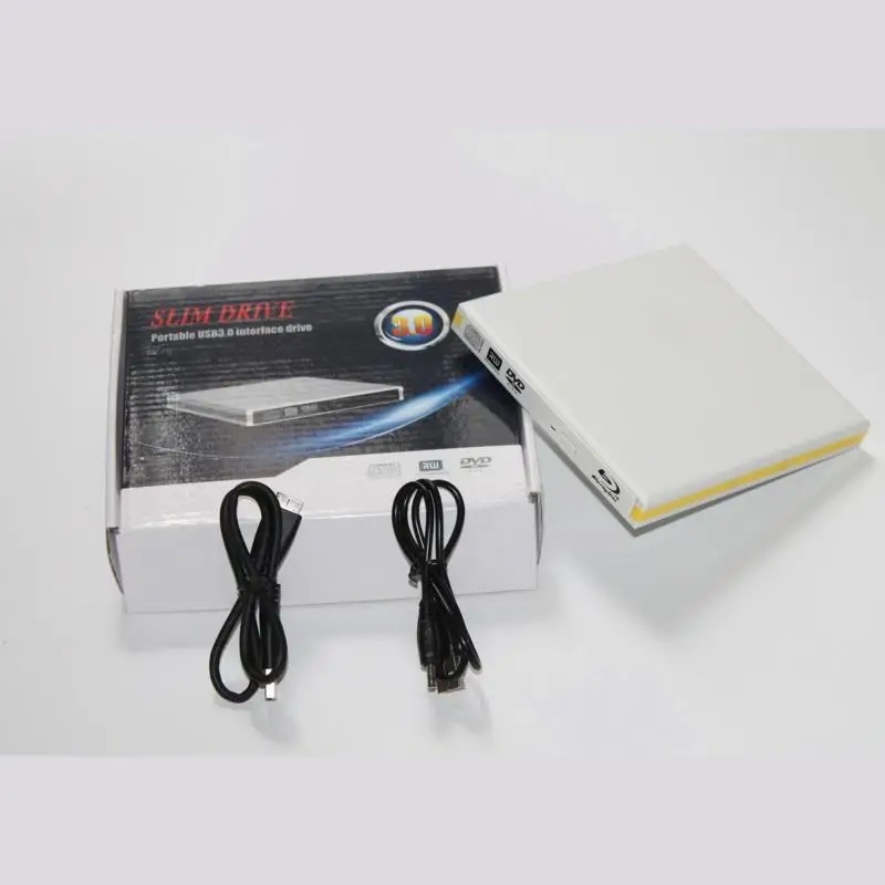 White slim USB 3 0 External BD Blu Ray DVD RW DVD DL CD RW font