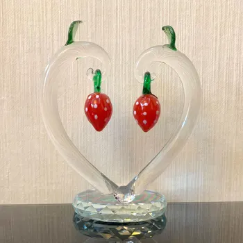 

Creative Crystal Strawberry Tree Figurines Glass Fruit Paperweight Clear Heart Glass Ornament Room Decor Wedding Gift