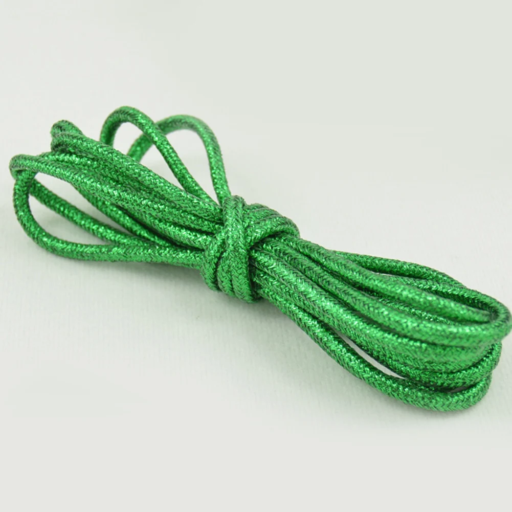 1 пара модных волшебных светоотражающие шнурки золотые шелковые жемчужные легкие круглые шнурки - Цвет: Зеленый