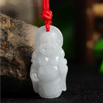 

A goods glutinous white pale green jade station Buddha pendant authentic Burmese jade lever jade Pendant