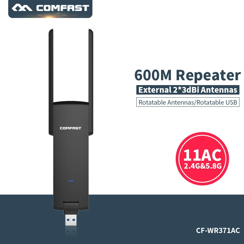 

Comfast CF-WR371AC USB Wireless WiFi Repeater Signal Amplifier 600M Dual band 5G Wifi Booster Antenna Wireless WiFi Extender