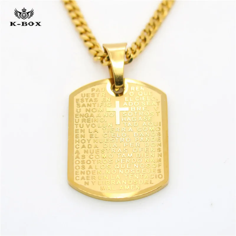 Stainless Steel Men's Bible Scriptures Cross Lords Prayer Dog Tag