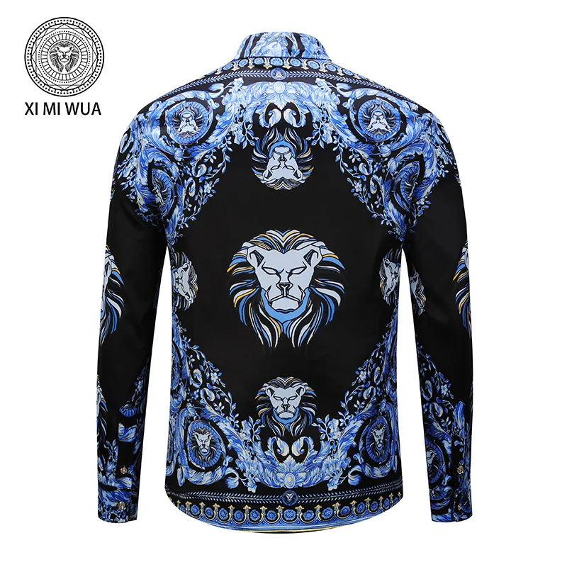 XIMIWUA New Arrival Hawaiian Shirt Men Blue Floral Print Men Shirts Casual Slim Fit Long Sleeve Shirt Men Camisa Masculina