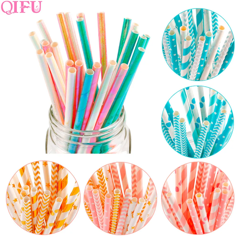 

QIFU 25pcs Disposable Tableware Paper Straws Birthday Party Decorations Kids Disposable Party Tableware Birthday Party Supplies