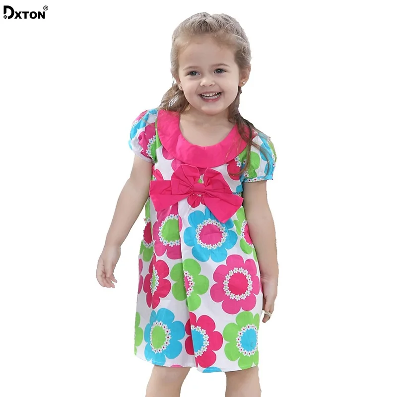 

Dxton Girl Dress for Toddler Summer Children Clothes With Bow Baby Flower Princess Dress Kids Vestdios A-Line Casual Fille Robe