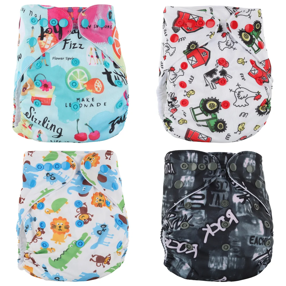 Washable Baby Cloth Diapers Couches Lavables Baby Diaper Pockets Cartoon Print Baby Nappy