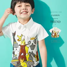 Детские хлопковые тонкие рубашки с короткими рукавами модная детская клетчатая рубашка новая крутая летняя рубашка с животным принтом для мальчиков