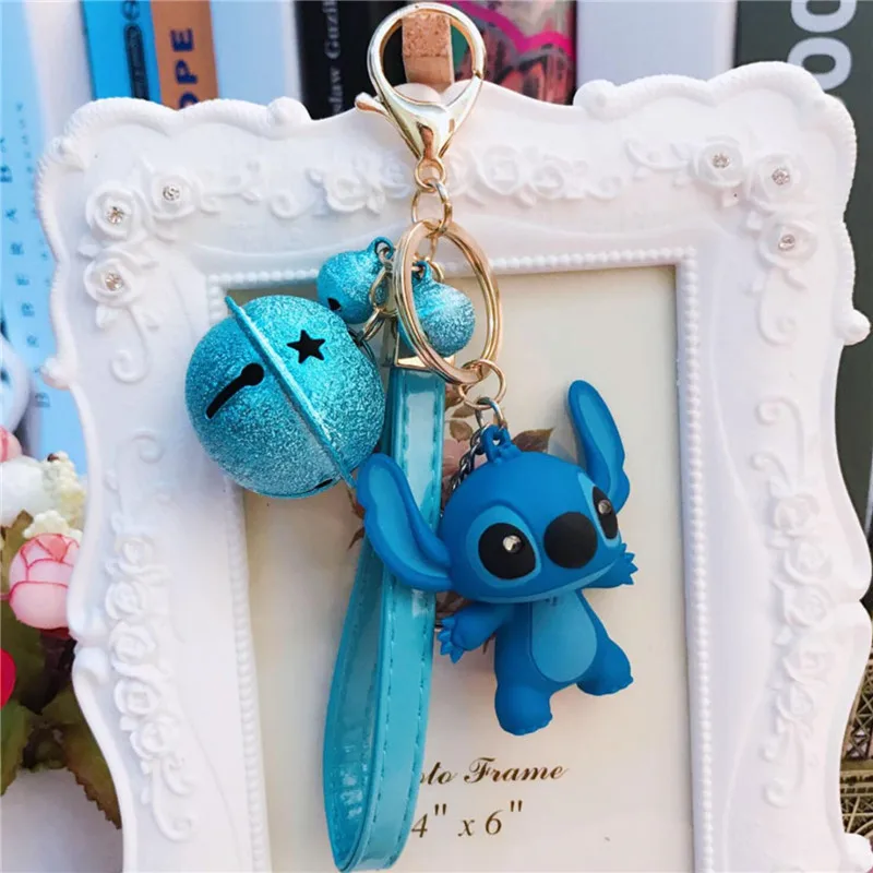 

16 Styles Cartoon Lilo and Stitch Keychain LED Stitch Key Ring Sound Flash Rope Bell Backpack Pandant Gifts