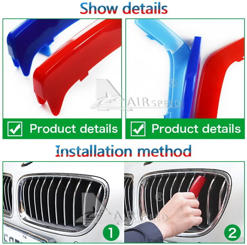 Airspeed Car Front Grill Stripes Covers for BMW 3 Series 3GT F30 F34 E90 Motorsport Decoration Strips Trim Stickers Car-styling (13)