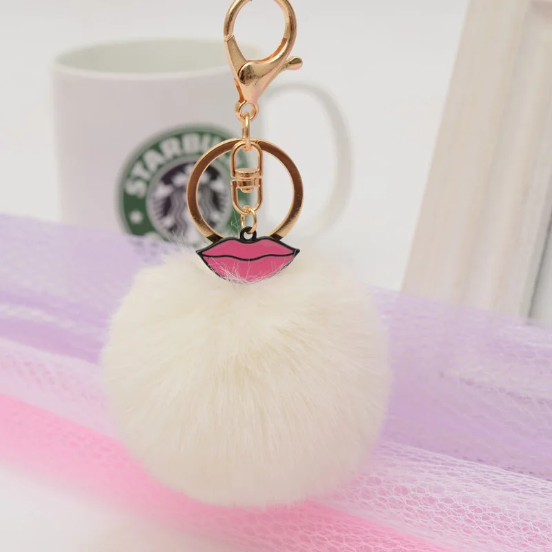 Hot sale Sexy Lip Fur Ball Keychain - Faux Rabbit Pom Plush Key Chain Keyring men women keyring EH690 | Украшения и аксессуары