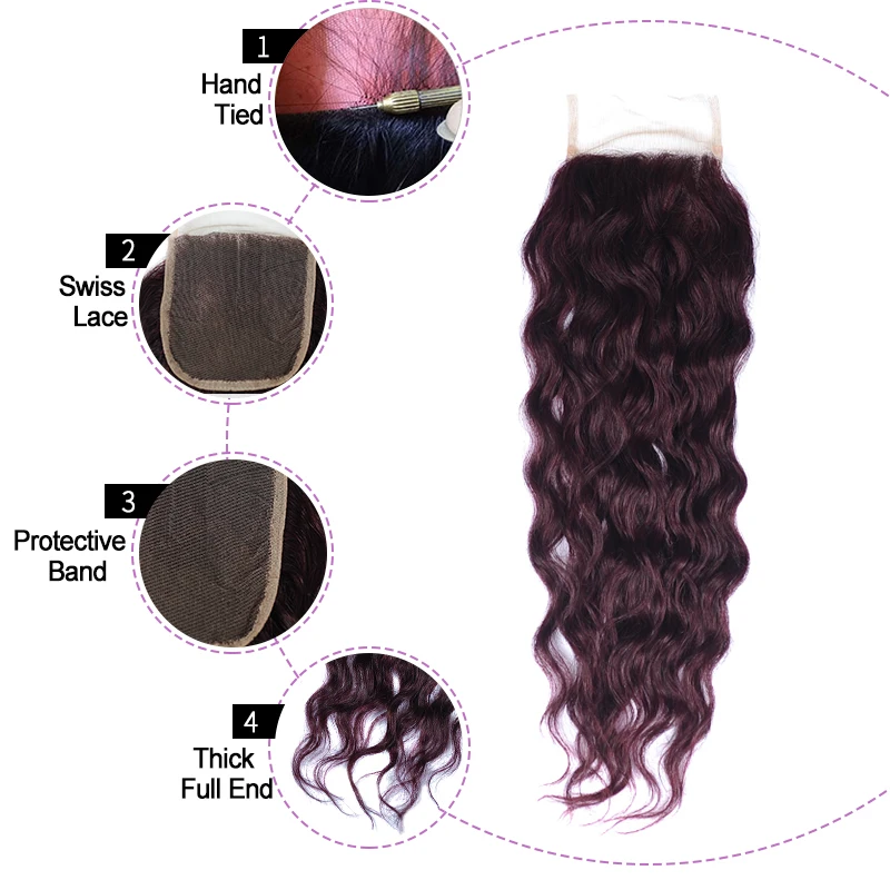 Виноградный фиолетовый 3 волна воды Связки с синтетическое закрытие волос перуанский темно красный натуральные волосы ткань расширения Shiningstar не