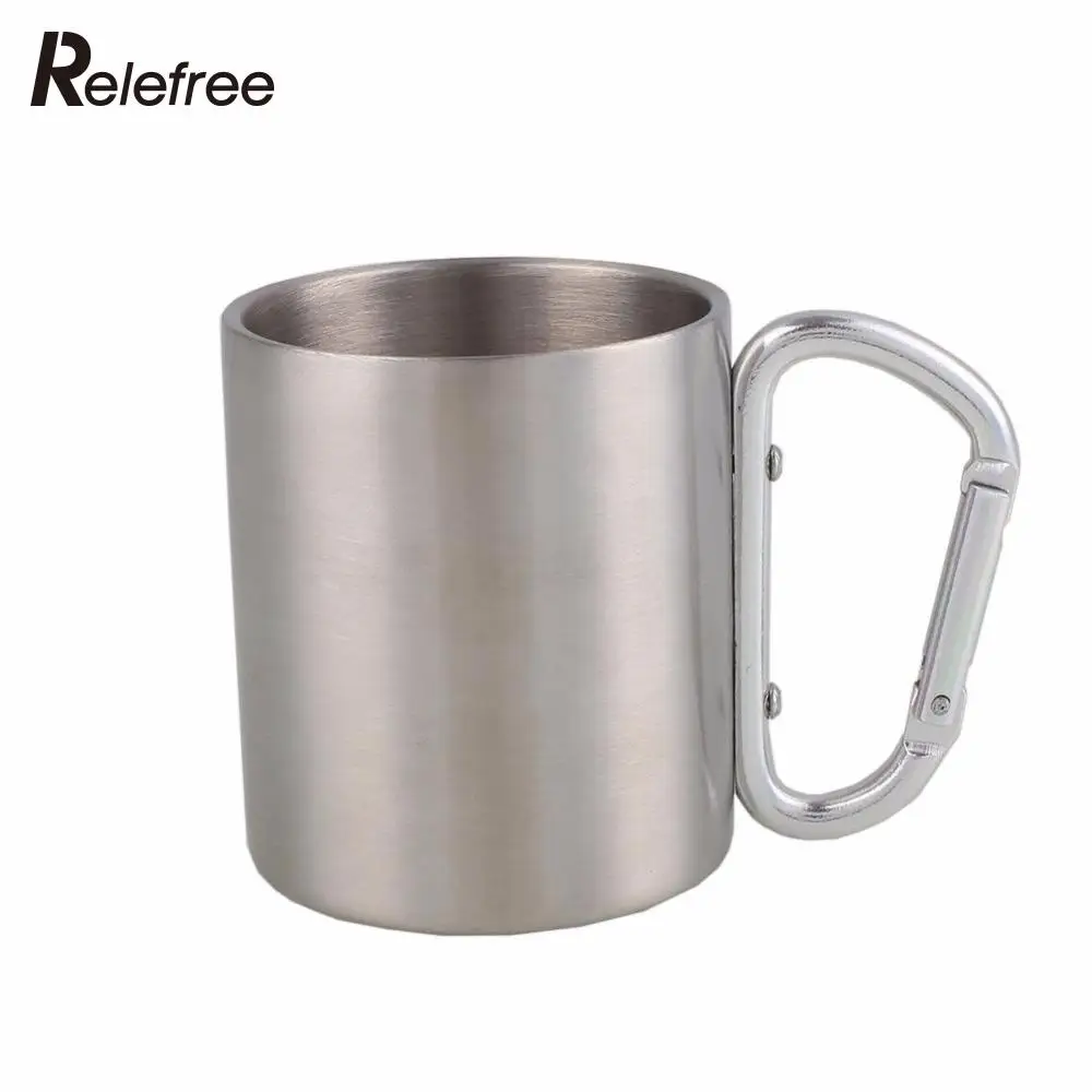 Relefree 200 ml Taza De Acero Inoxidable con Mango Mango Plegable Taza Plegable Auto-lock Mosquetón Para Acampar Al Aire Libre Senderismo