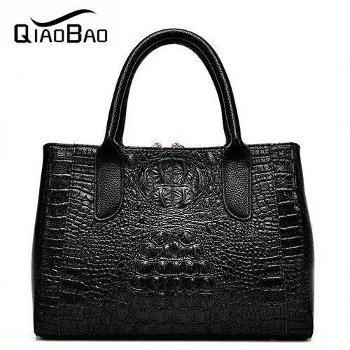 

QIAO BAO 2017 new winter European and American fashion leather handbags crocodile pattern portable shoulder diagonal big bag
