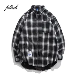 Новый японский Стиль модный бренд Bump Цвет плед из плотного флиса Для мужчин рубашки хип-хоп осень Повседневное Винтаж плед Мужская рубашка
