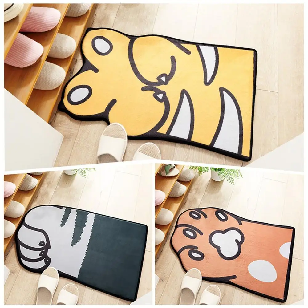 Flannel Cartoon Animal Pattern Home Creative Carpet Mats Home Suede Bedroom Kitchen Long Strip Non-Slip Absorbent Mat