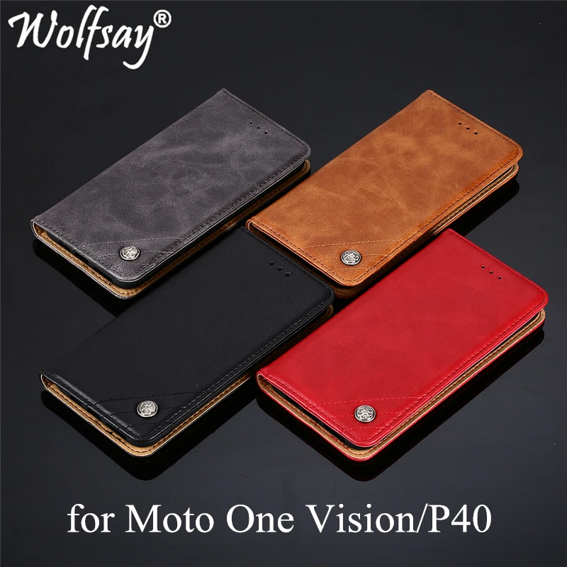 

Wolfsay For Motorola Moto One Vision Case Triangle Pattern Flip Cover PU leather & Soft TPU Inside Cases for Motorola One Vision