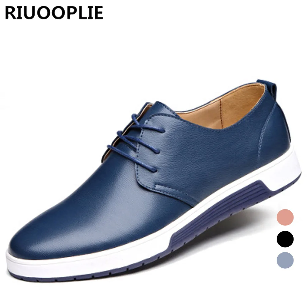 

RIUOOPLIE Men Comfortable Genuine Leather Sharp Head Lace Up Casual Shoes Driving 39-48