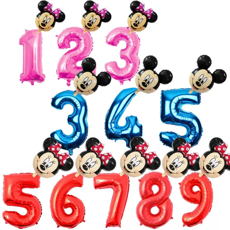 

16-40inch Pink Blue Red Black Number foil Balloons Mickey Minnie Balloon figure 0-9 year boy girl Birthday Party decor globos