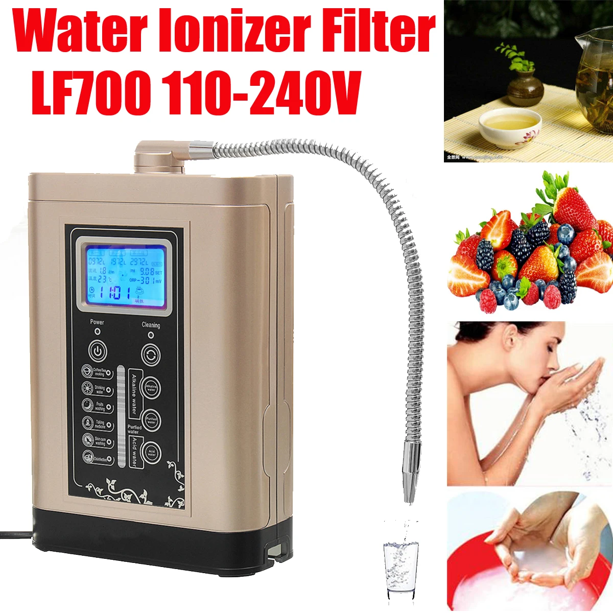 

110-240V Steel LF700 Water Ionizer Purifier LCD Tou.ch Control Alkaline Acid PH Adjust Machine AU/US/EU Plug