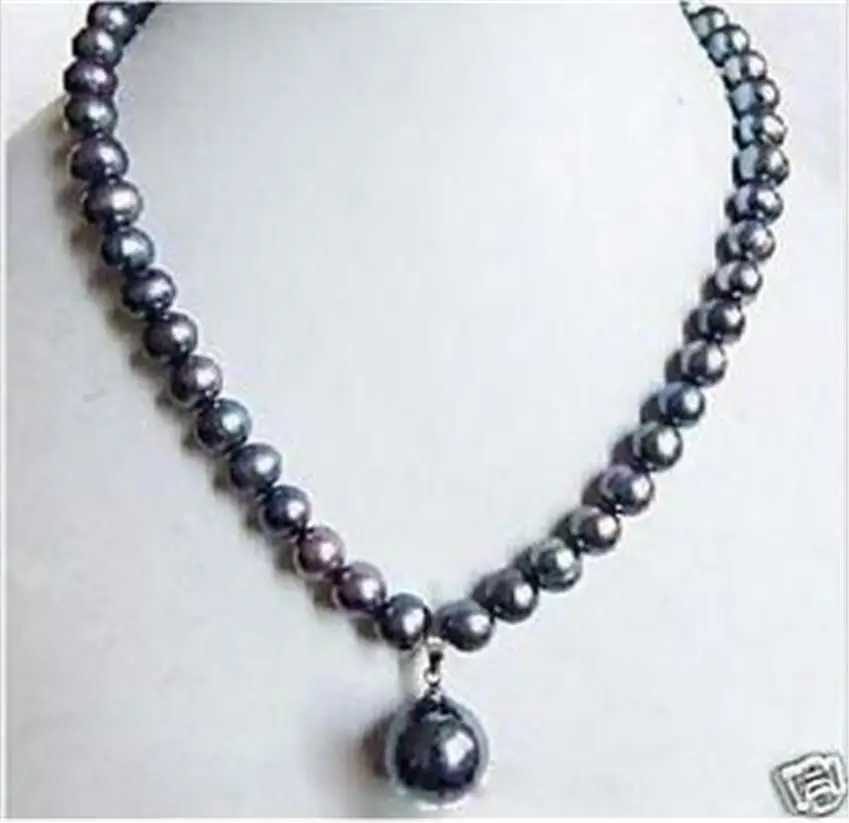 

FREE SHIPPING7-8mm Black Tahitian Pearl Necklace Shell Pearl Drop 18