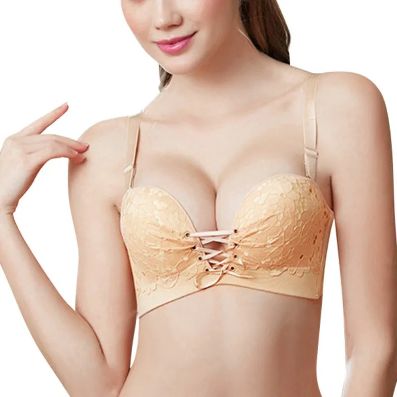 

Front Lace Up Push Up Bras for Women Half Cup lace Patchwork Bralette women everyday stylish Wireless Underwear Intimates