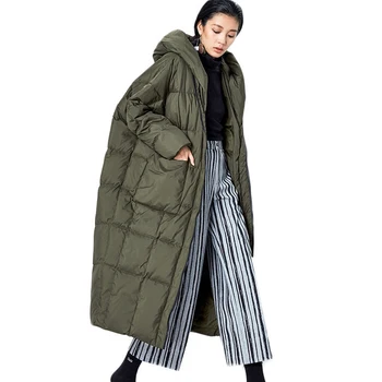 

Quality Winter Down Coats Women 2019 New Fashion Oversize Duck Down Jackets Hooded Long Loose Goose Feather Parka Female WJM40