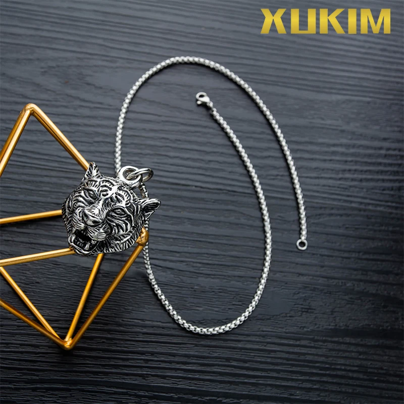 PO418 G Xukim ювелирные изделия панк Золотой тигр животное кулон с цепочкой ожерелье