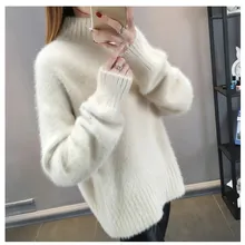 Autumn Winter Loose Oversize Knitted Sweater Casual Women Imitation Mink Cashmere Pullovers Female Warm Loose Turtleneck Jumpers turtleneck pullovers loose basic sweater autumn and winter tops solid cashmere sweater women loose thick mink cashmere sweater