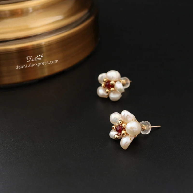 DAIMI цветок пресноводный жемчуг серьги ручной работы дизайнерские ювелирные изделия цветок серьги-гвоздики серьги для женщин