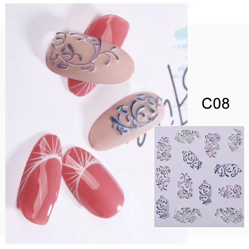 1 лист цветов самоклеющиеся лаванды 5D наклейки для ногтей s наклейки акриловые тисненые бабочки 3D наклейки для ногтей маникюра украшения - Цвет: C08
