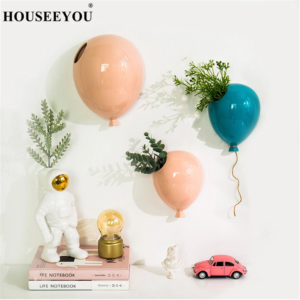 Creative Colorful Ceramic Balloon Wall Hanging Flower Pot Flowerpot Children Kids Room Flower Vase Home Office Wall Decoration 3