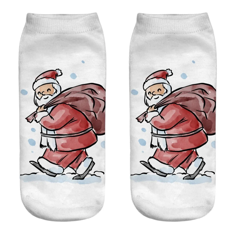 Рождественские носки для больших детей, 1 пара носки унисекс с рисунком оленя, снеговика, Санты короткие рождественские носки с принтом