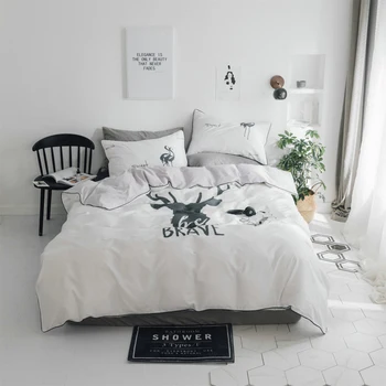 

New Egyptian cotton Bedding Sets black white gray Flamingo Bed Sheet Duver Quilt Cover Pillowcase Soft King Queen Full Twin