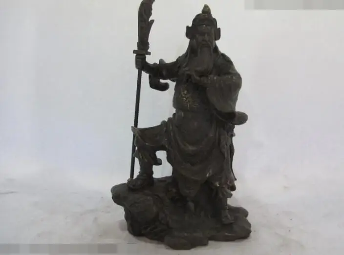 

S03629 10"Chinese Bronze Copper Guan Gong invincible generals Guan Yu Warrior Statue (B0413)