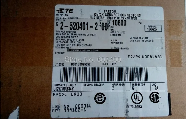 

2-520401-2 CONN QC RCPT 18-22AWG 0.187 TYCO terminals TE terminals AMP connectors terminals 100% new and original parts