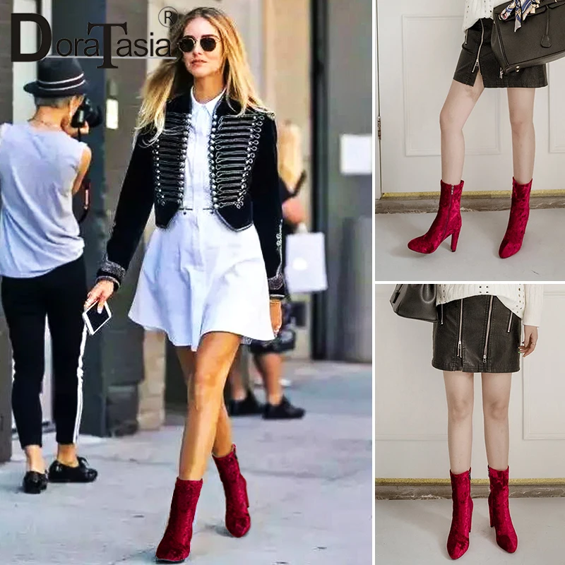 

DORATASIA Brand Plus Size 33-46 women 10 cm high heels fur boots winter elegant velvet party shoes woman mid-calf boots women