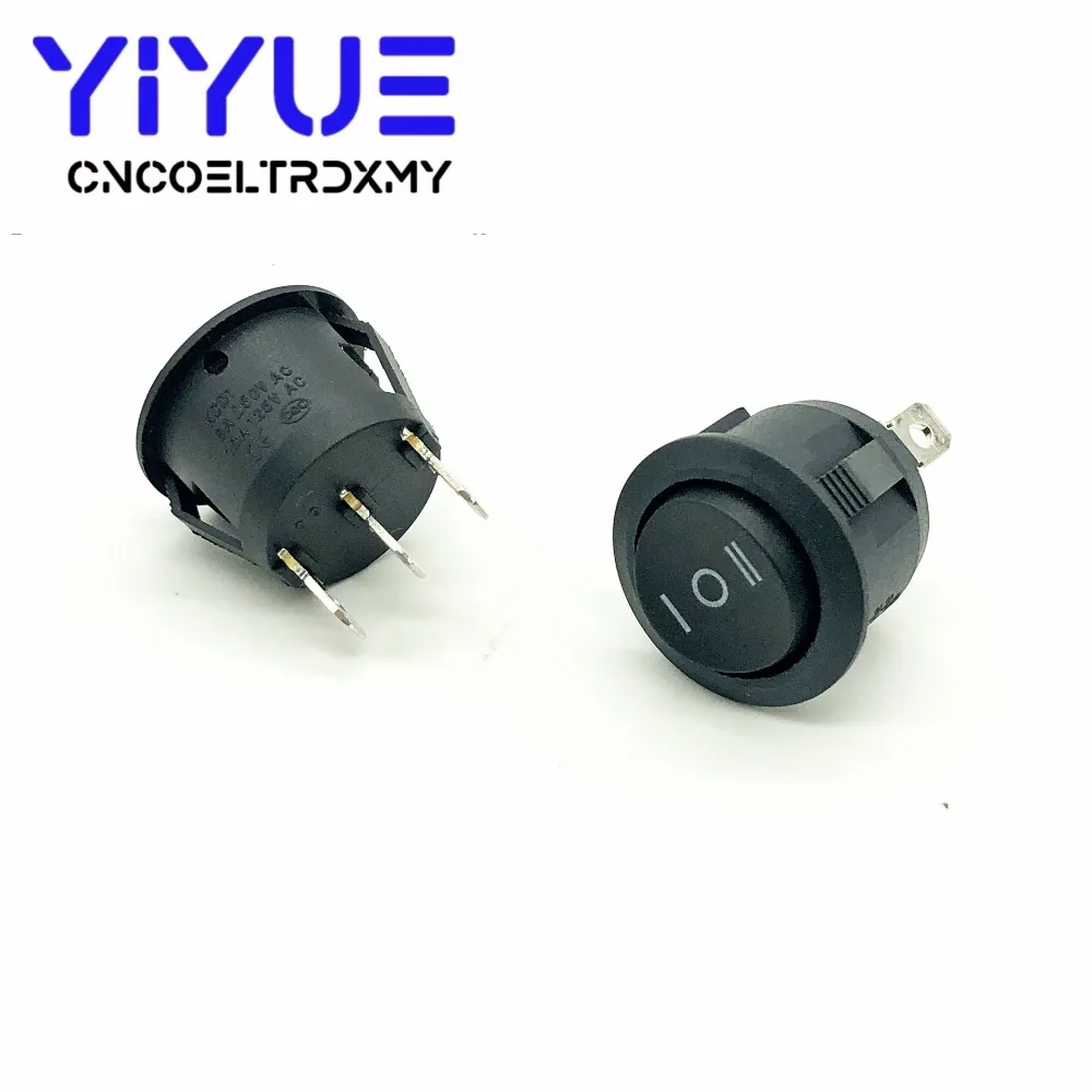 KCD1 Boat Rocker Switch ON-OFF-ON Black 3 Position SPDT Snap-in 3 Pin Round Switch 10A125V 6A250V AC