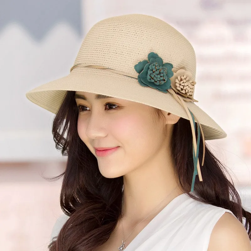 Новинка, женская летняя пляжная шляпа, шляпы от солнца, кепка для путешествий, Женская дикая большая шляпа, элегантная кружевная Солнцезащитная шляпа с цветком