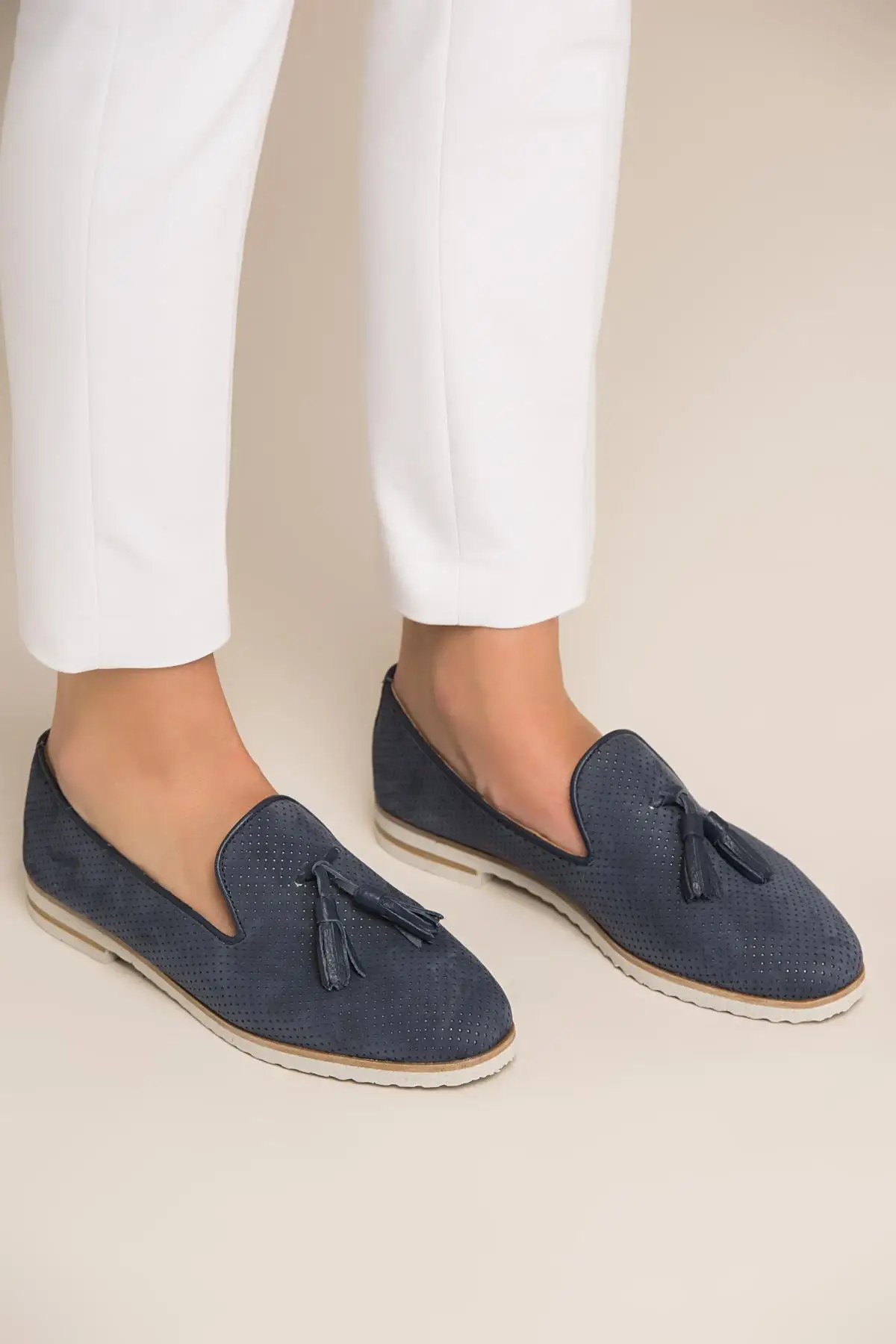 

Pearl Genuine Leather Suede Navy Blue Women 'S Shoes 120130005471