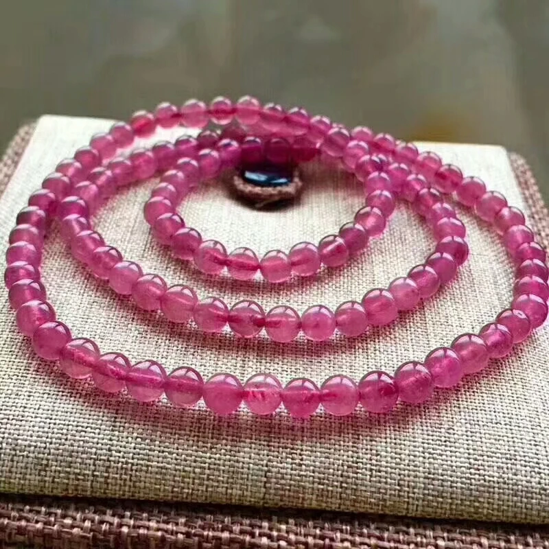 

Fashion 100% Natural Red Pink Tourmaline Quartz Crystal Gems Clear 5.1mm Round Bead Stretch Woman 3 Laps Beads Bracelets AAAAA