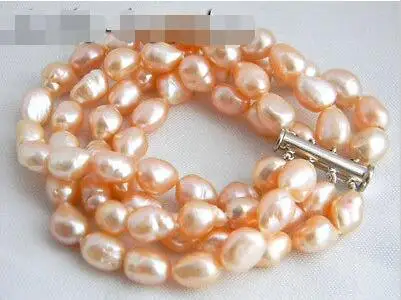 

Free shipping hot sale Women Bridal Wedding Jewelry >>4Strands 8'' 9MM Pink Baroque Freshwater Pearl Bracelet