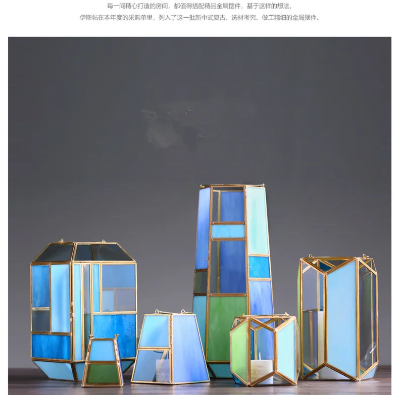 Цветной стеклянный геометрической формы подсвечник, windlamp, украшения для домашней гостиной, аксессуары для украшения комнаты Аксессуары