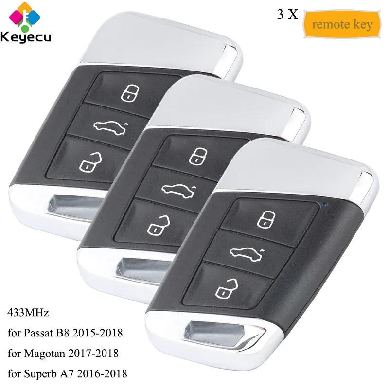 

KEYECU 3PCS/Lot Smart Remote Key With 3 Buttons & 434MHz - FOB for Volkswagen Magotan Superb A7 Passat B8 2015 2016 2017 2018