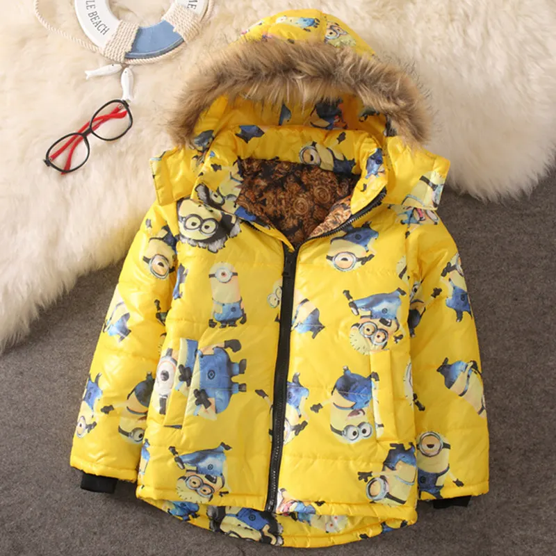 

2019 New Winter Cotton Keep warm Coat Small Yellow Boys Girls Hooded Jacket Coat Tops Cartoon Fashion Children Clothes 3-6Years