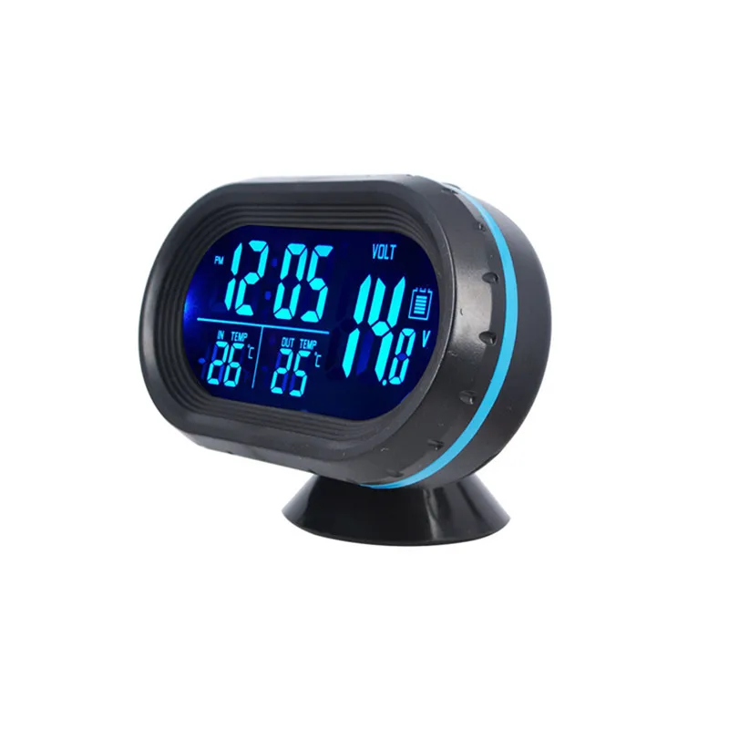 Sikeo Цифровые Автомобильные часы термометр автомобильные Часы светодиодный подсветкой автоматический двойной Температура Датчик вольтметр Напряжение Тестер 12/24 V - Название цвета: Синий