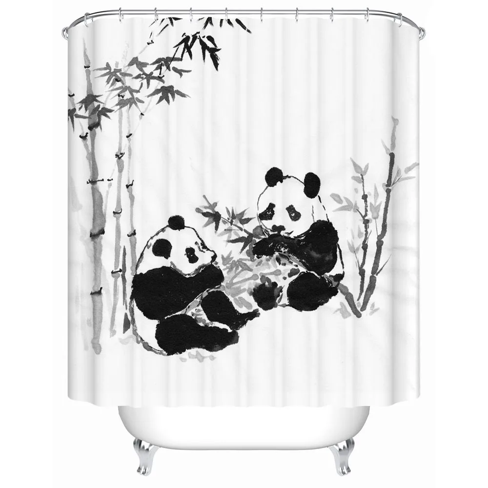 Chinese Classical Style Panda Shower Curtains Bathroom Curtain Bathroom