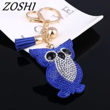 ZOSHI Cute Owl Keychain Full Rhinestone Crystal Keyring Car Key Chain Women Key Holder Ring Bague 6 Colors Wholesale Jewelry